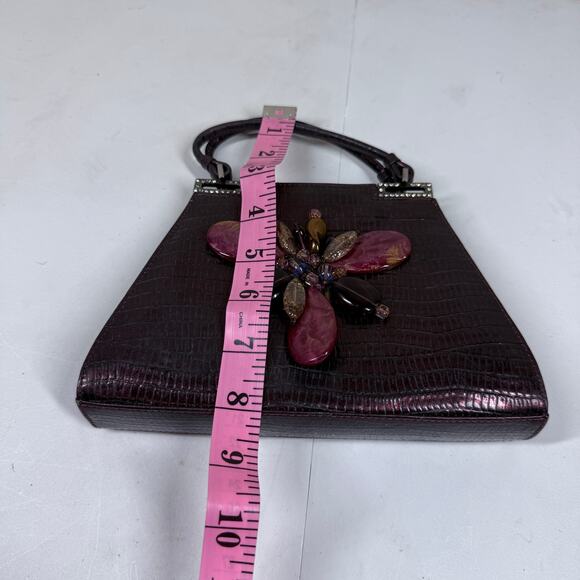 Vintage Badgley Mischka Clutch Red Leather Croc - Picture 8 of 10